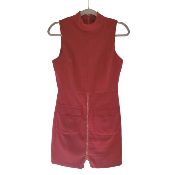 J.O.A. Los Angeles Red Zipper Pockets Soft Mock Neck Mini Dress, Size Small - Picture 1 of 8